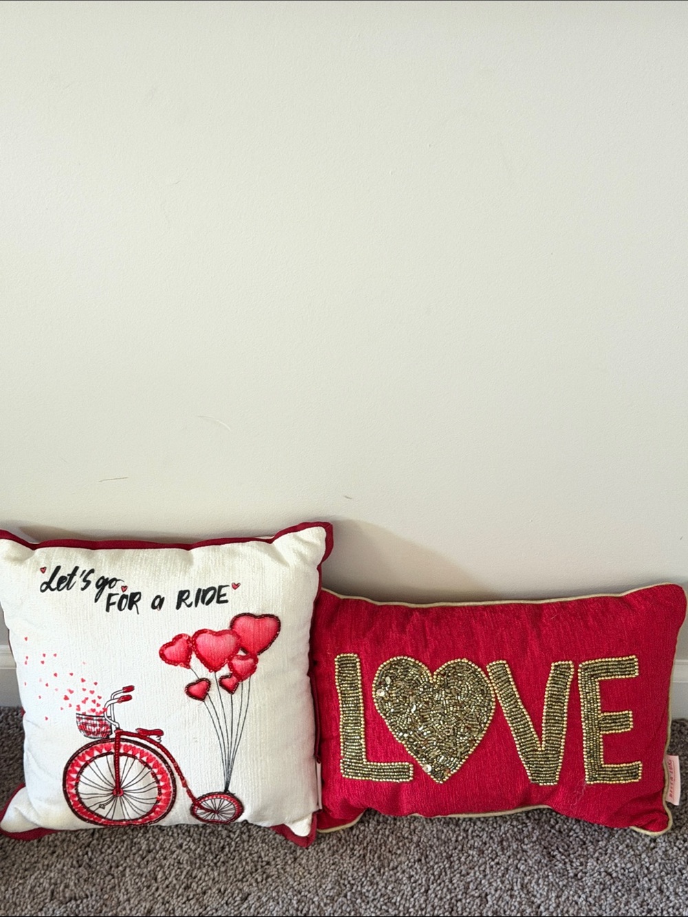 2 Bella Lux embellished Love Heart accent Pillows